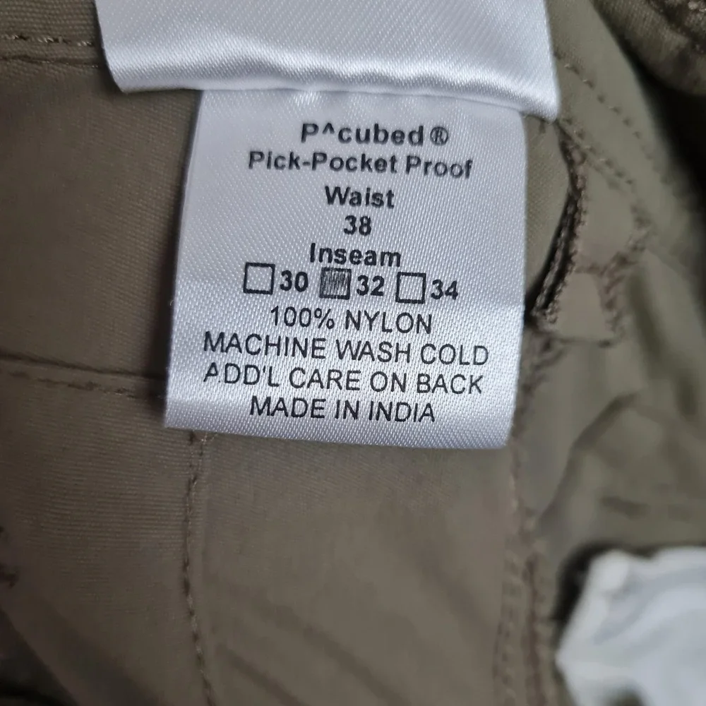 Clothing Arts P^cubed Pants Mens 38x32 Beige Pick-Pocket Proof Travel Cargo
